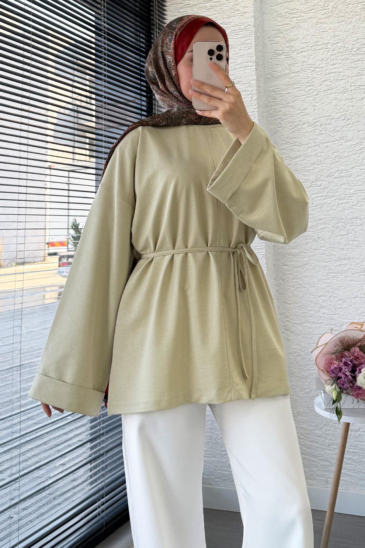 Yanları Yırtmaç Detaylı Basic Tunik - Olive