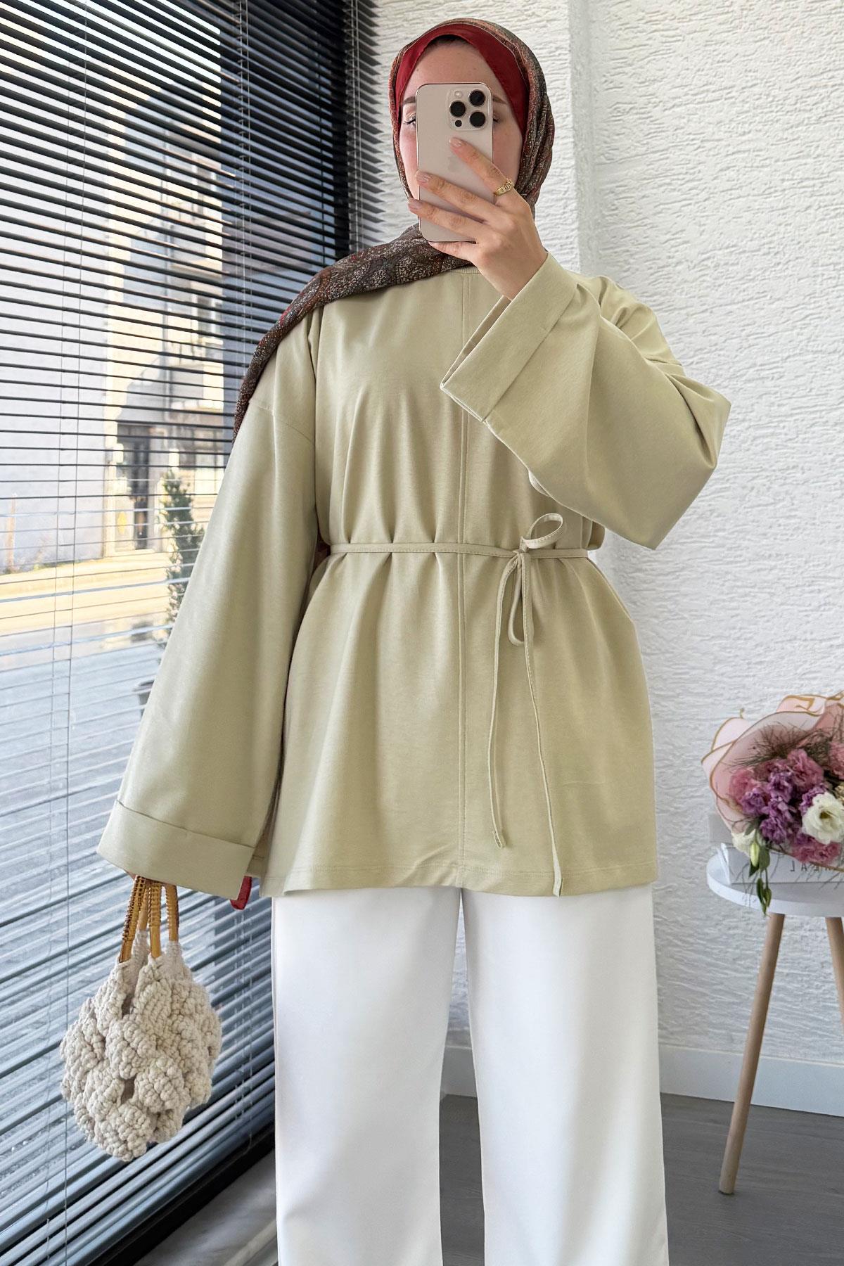 Yanları Yırtmaç Detaylı Basic Tunik - Olive