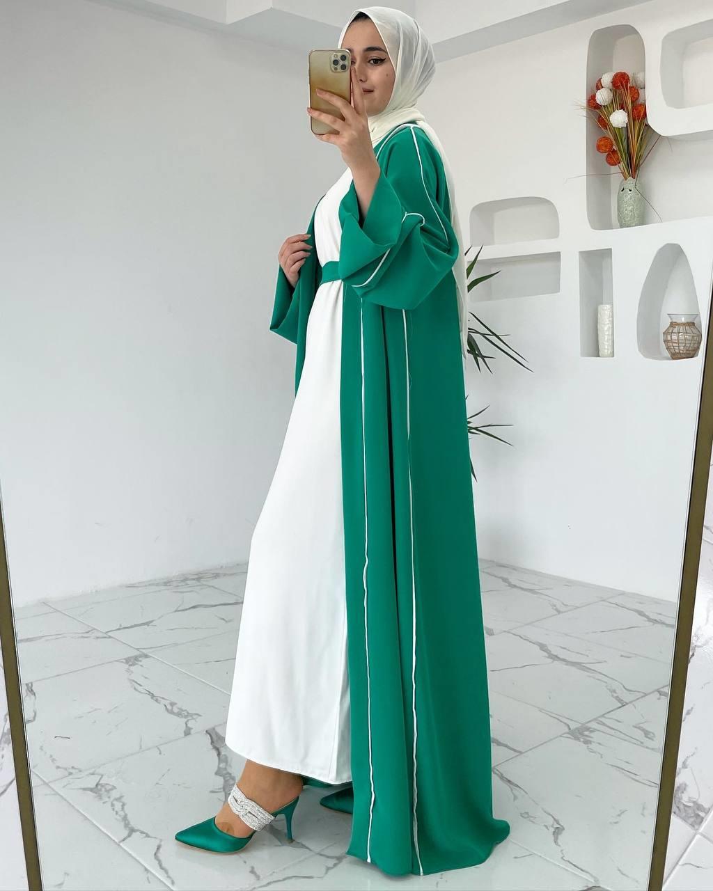 Yeşil Yanları Biyeli Abaya