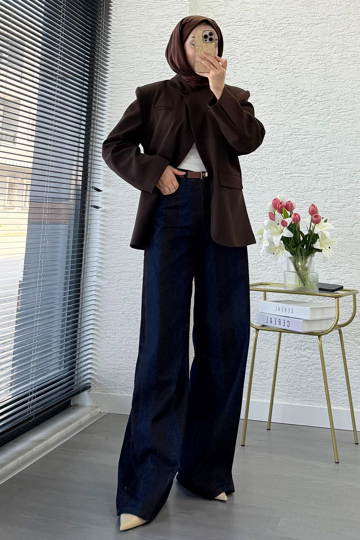ZRA Muadil Yüksek Bel Denim Bol Paça Pantolon – Mavi