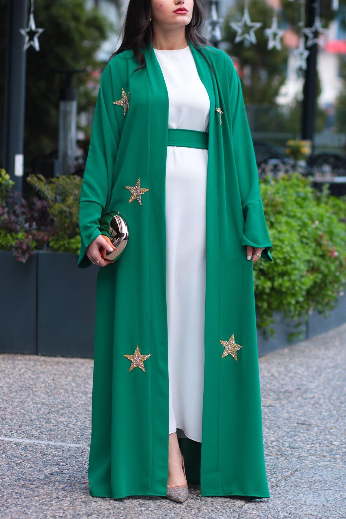 Zümrüt Yıldız Detaylı Abaya 
