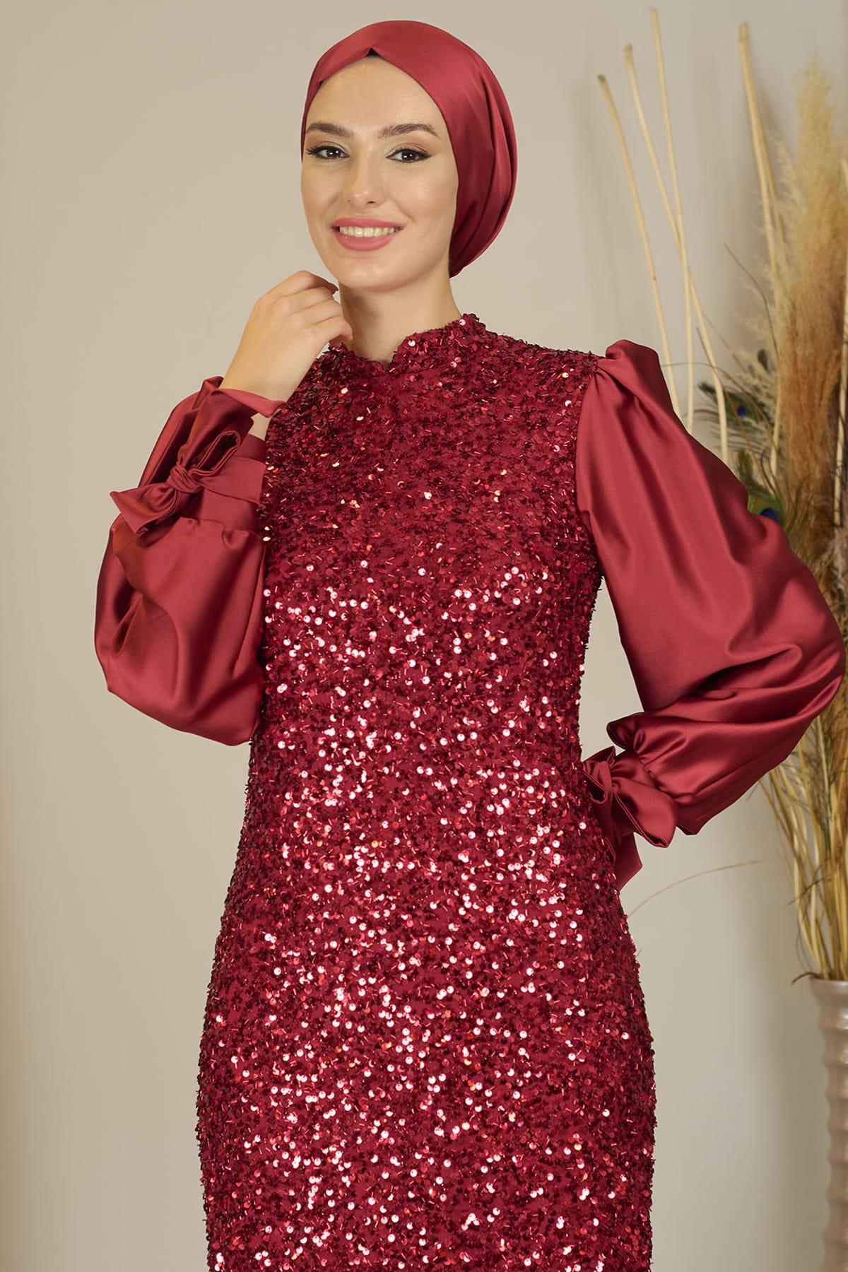 Azra Tesettür Abiye Bordo