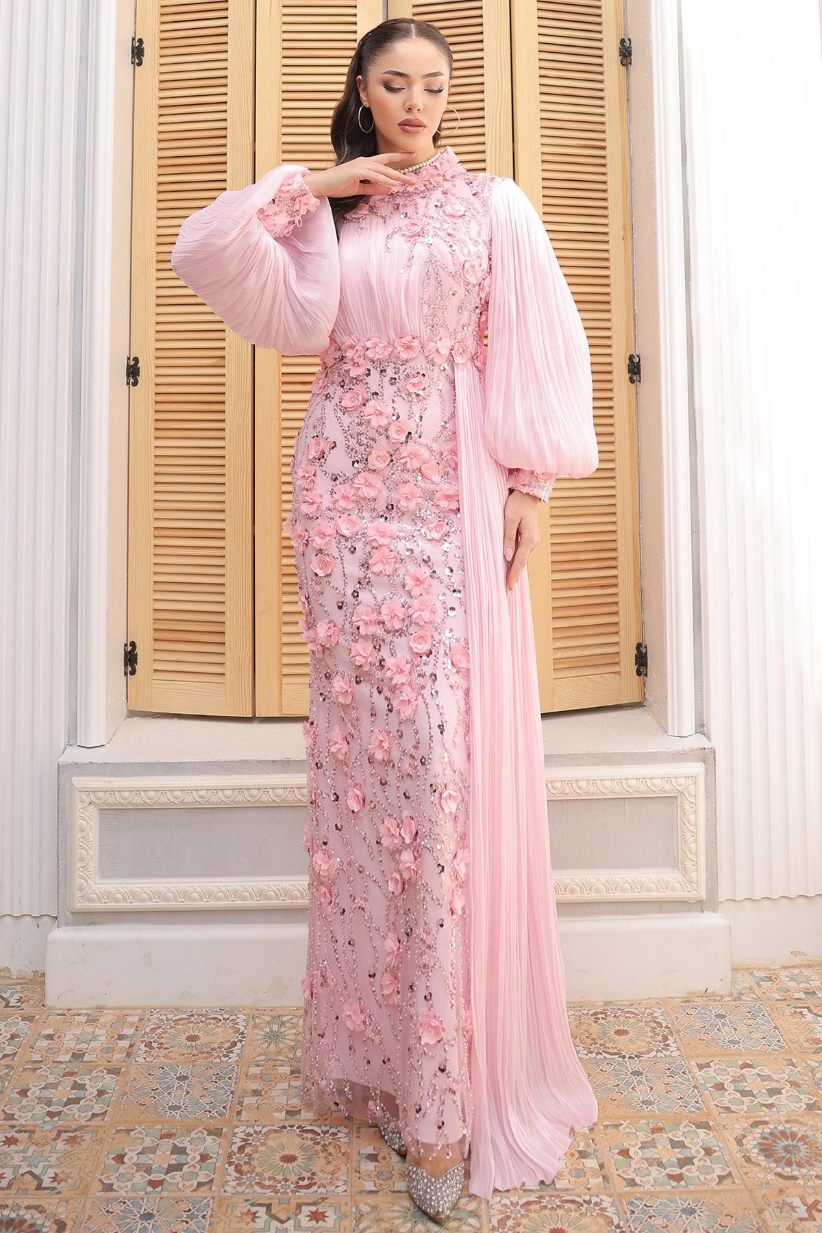 Beril Tesettür Abiye Pembe