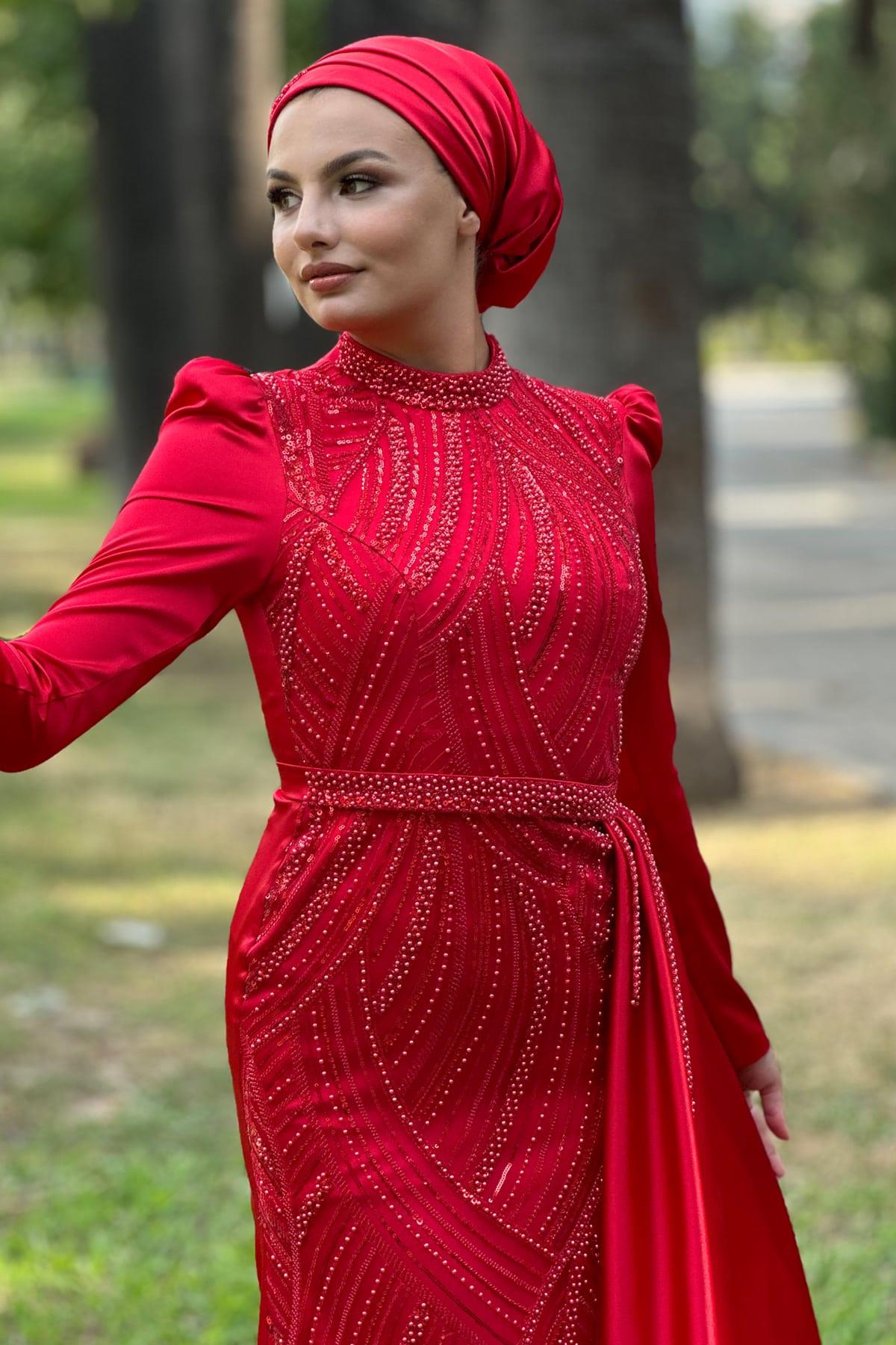 Diva Tesettür Abiye Kırmızı