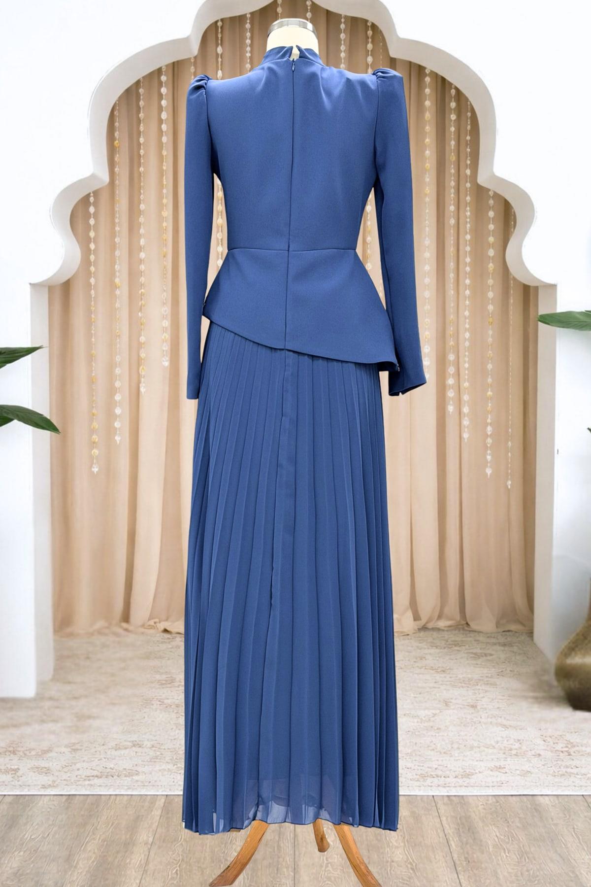Efsun Piliseli Tesettür Abiye İndigo