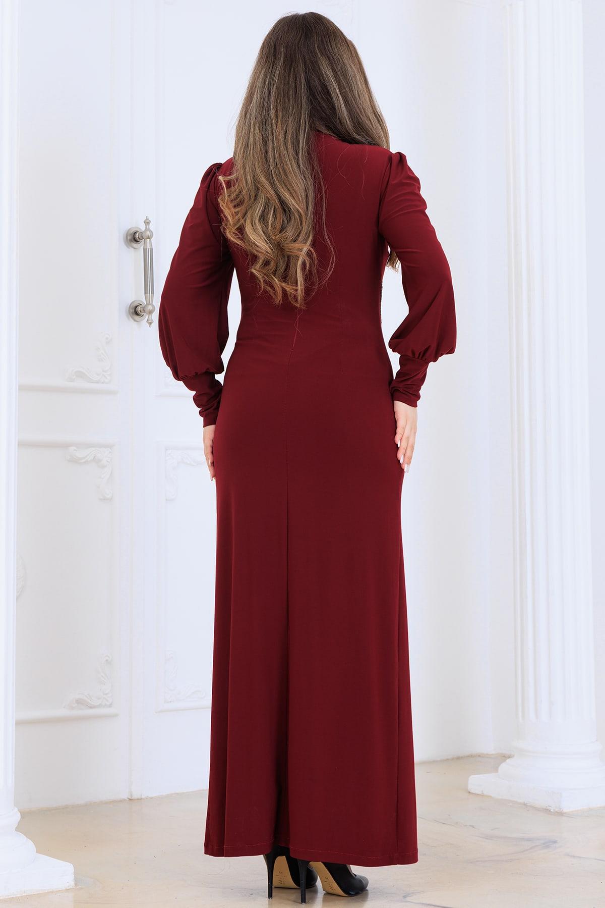 Eleni Tesettür Abiye Elbise Bordo