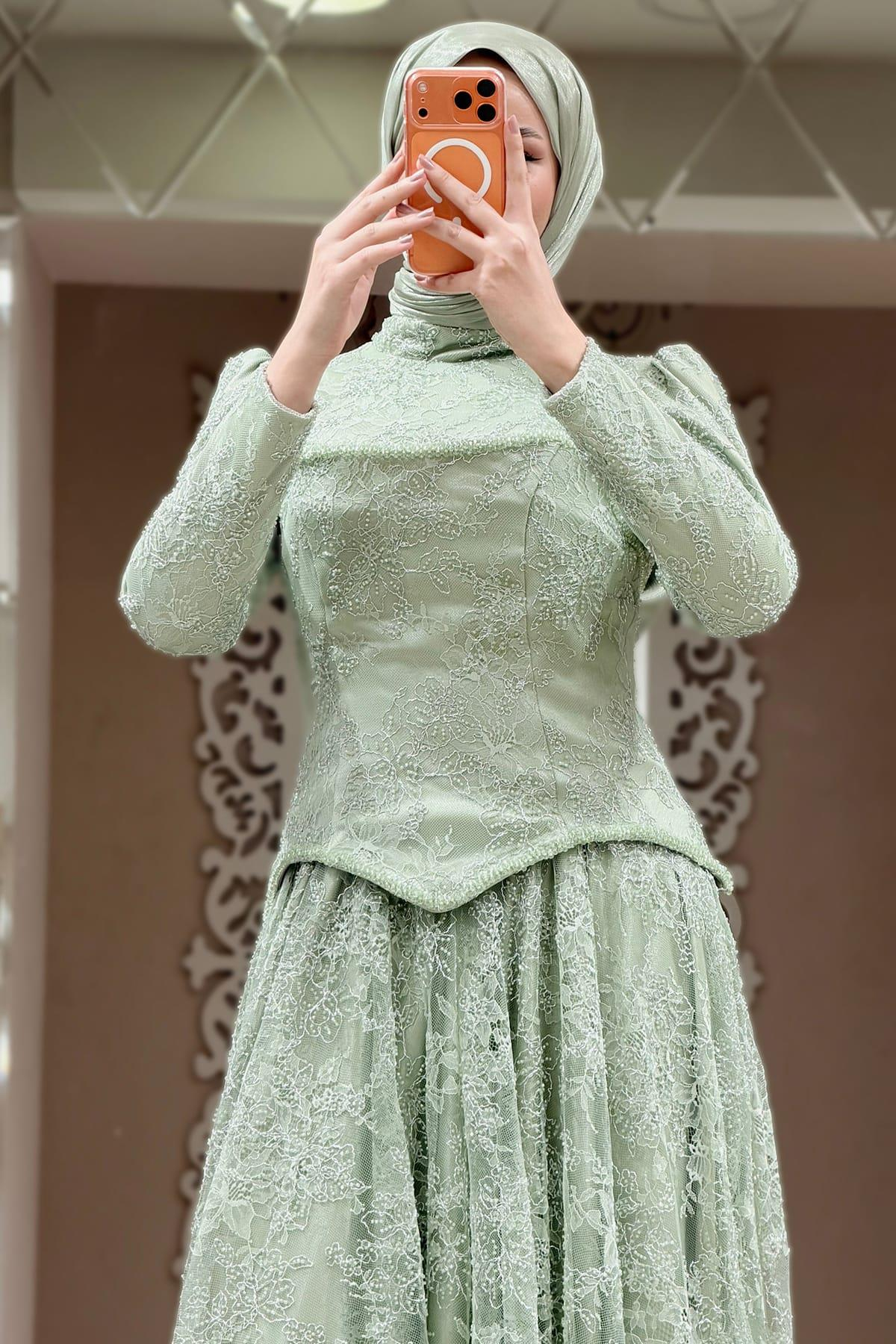 Elina Tesettür Abiye Mint