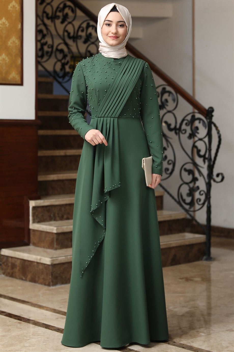 Manolya Tesettür Elbise Haki