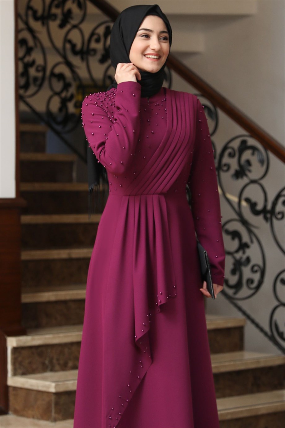 Manolya Tesettür Elbise Mürdüm