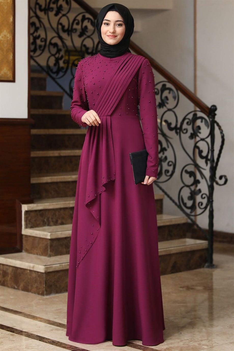 Manolya Tesettür Elbise Mürdüm