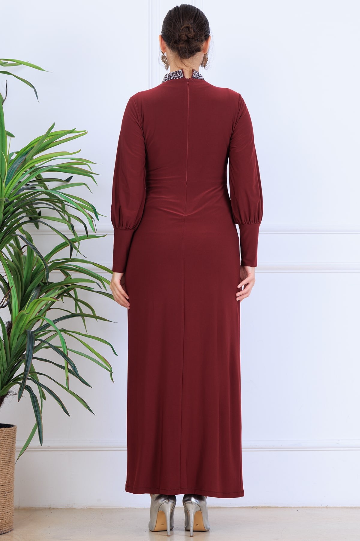 Melisa Tesettür Abiye Bordo