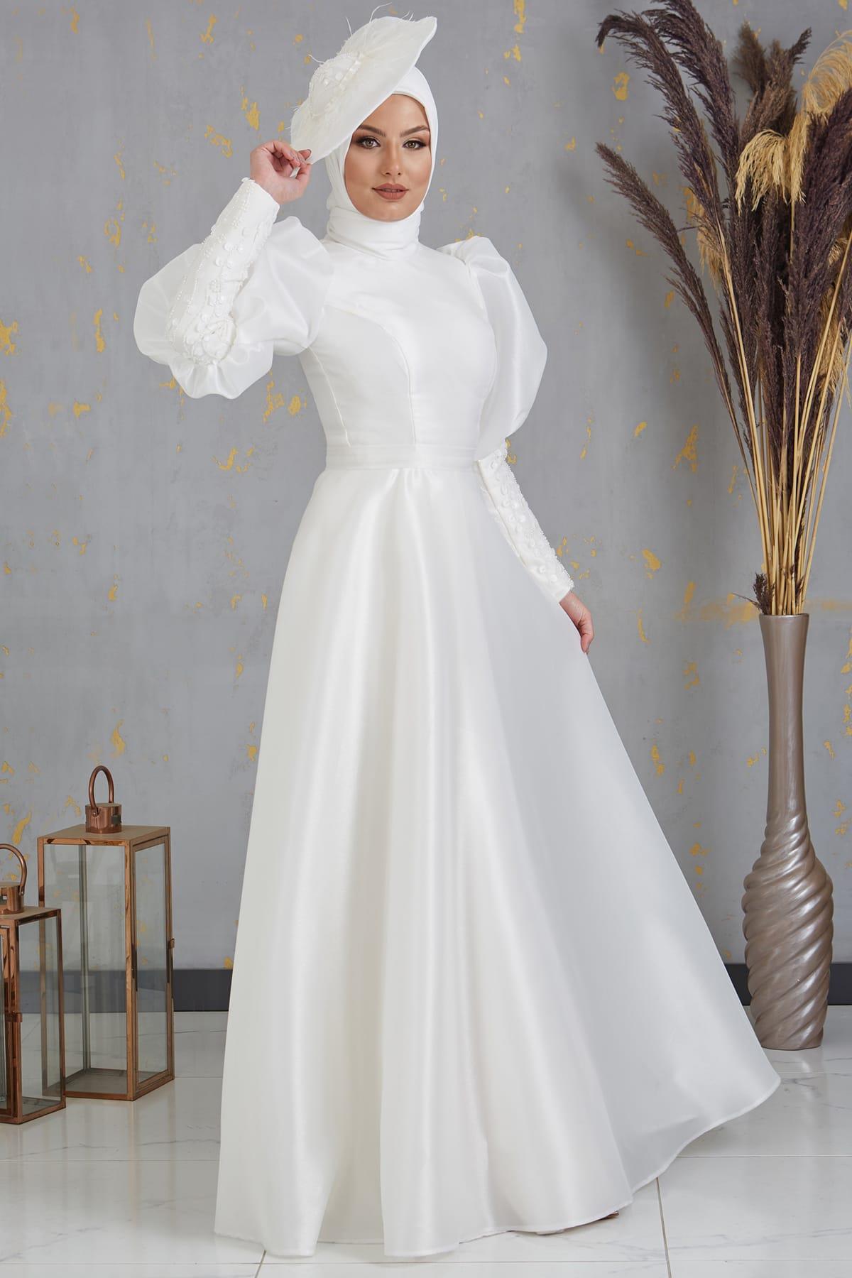 Nesrin Tesettür Nikah Elbisesi Ekru