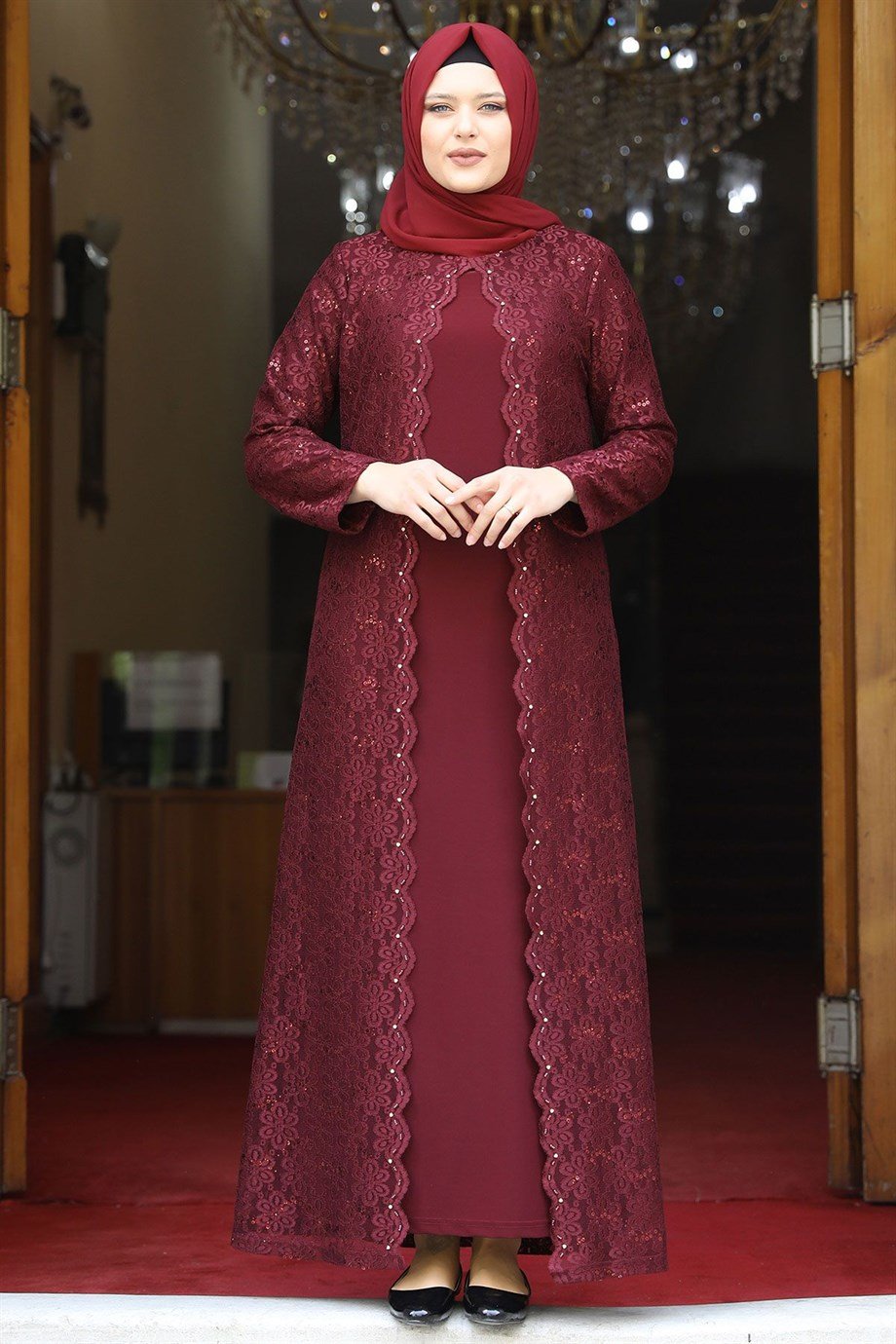 Papatya Tesettür Abiye Bordo