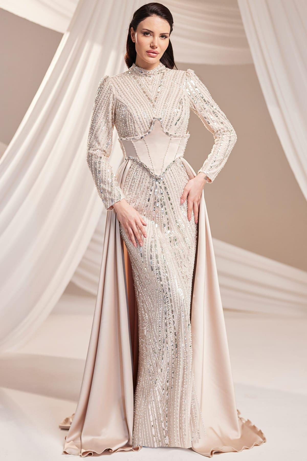 Royal Tesettür Abiye Bej