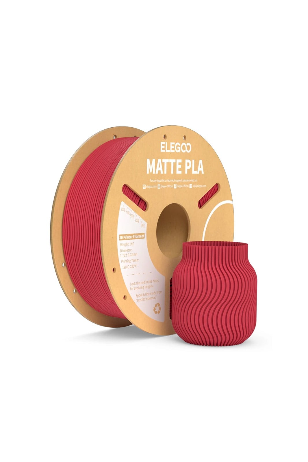 ELEGOO PLA Matte Filament Ruby Red