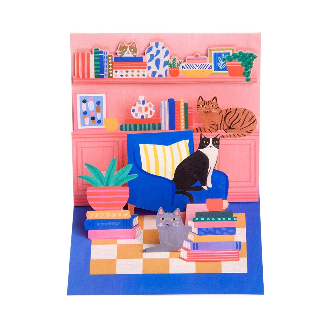 Ohh Deer Imogen Harper Tasarımı Pop-up Kartpostal Cat Book Nook 13006