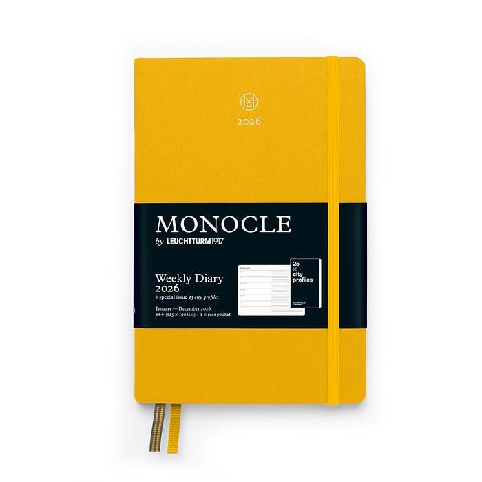Leuchtturm1917 MONOCLE Çanta Boy (B6+) 12 Aylık Ajanda ve Not Defteri (Çizgili) 2026 Sert Kapak, İngilizce, Sarı 373021