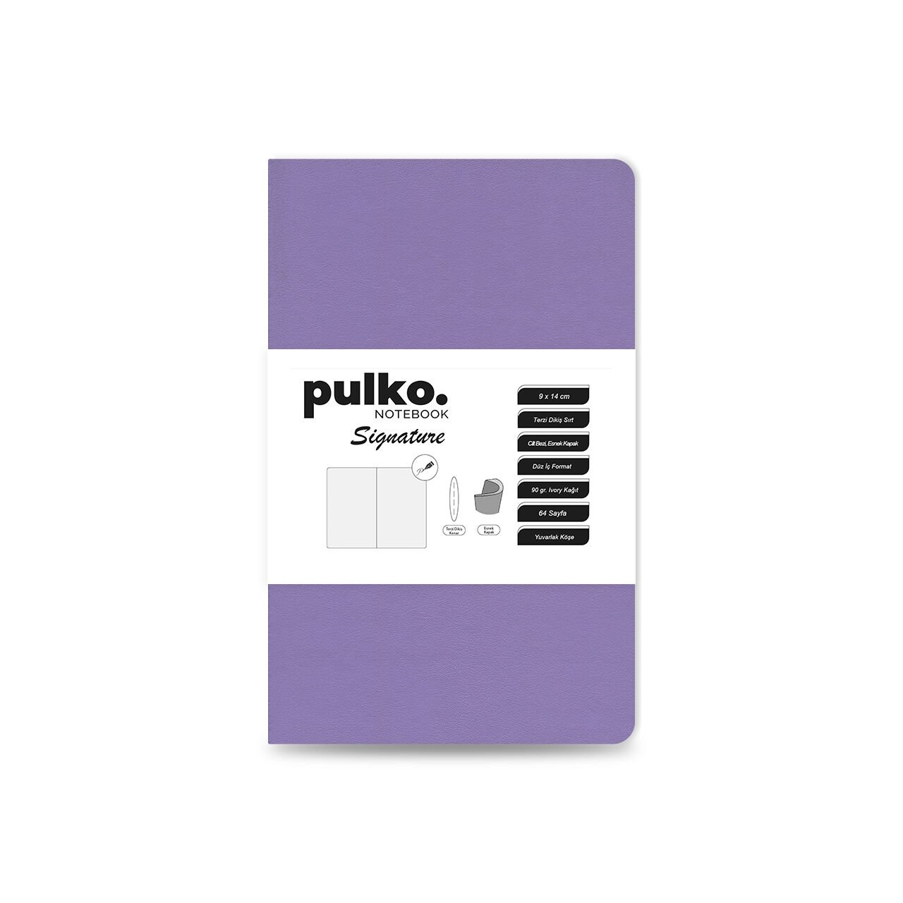 PULKO Notebook Signature Not Defteri, (9x14cm), Terzi Dikiş, 64 Sayfa, 90gr. Ivory, Düz, 0750, Lilac