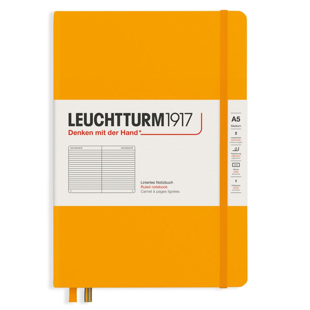 Leuchtturm1917 Not Defteri Orta Boy (A5), Sert Kapak, 251 Numaralandırılmış Sayfa, Çizgili, Rising Sun 363388
