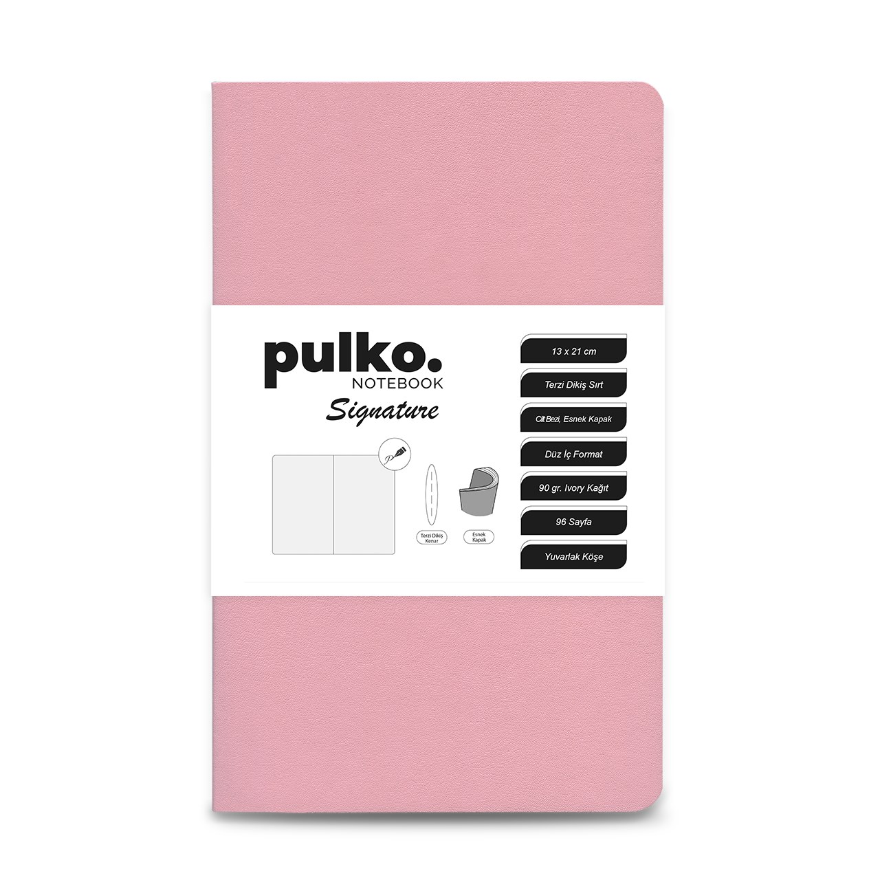 PULKO Notebook Signature Not Defteri, (13x21cm), Terzi Dikiş, 96 Sayfa, 90gr. Ivory, Düz, 0750, Powder