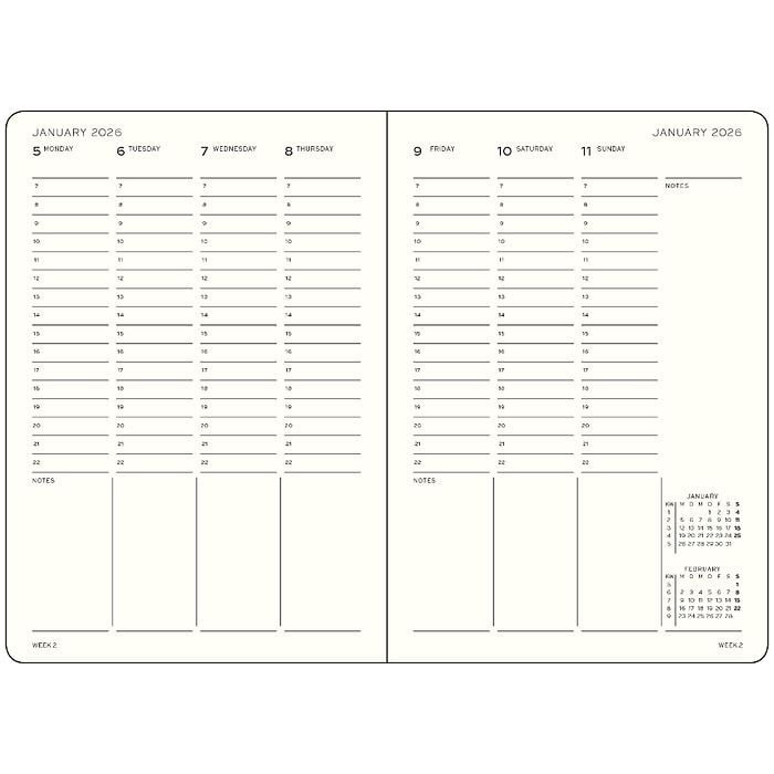 Leuchtturm1917 Orta Boy (A5) Akademik 18 Aylık Hafta Ajandası 2026 Sert Kapak, İngilizce, Siyah 372815