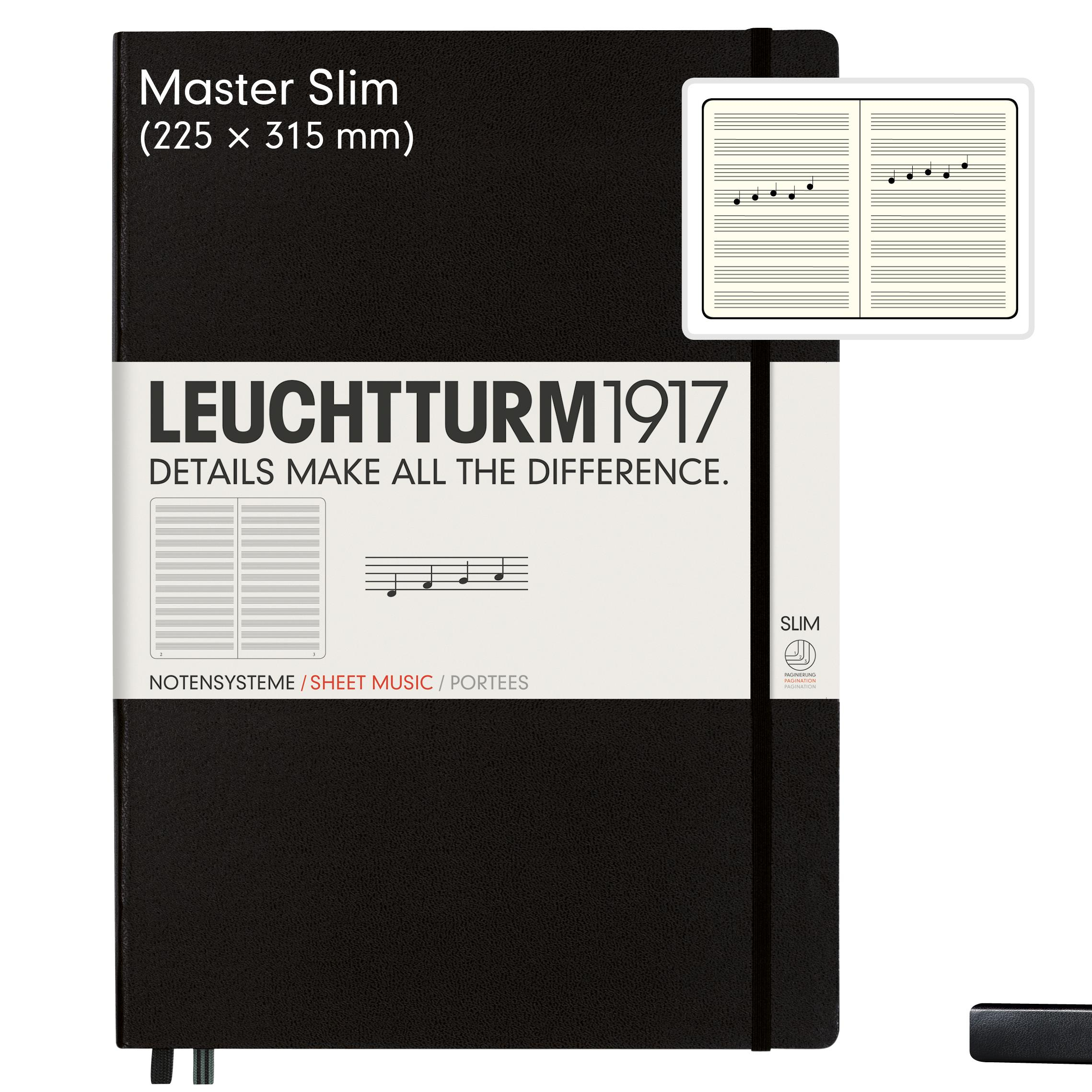 Leuchtturm1917 Master Classic (A4+), Sert Kapak, 123 Numaralandırılmış Porte Sayfa, Müzik Nota Defteri, Siyah 340833 