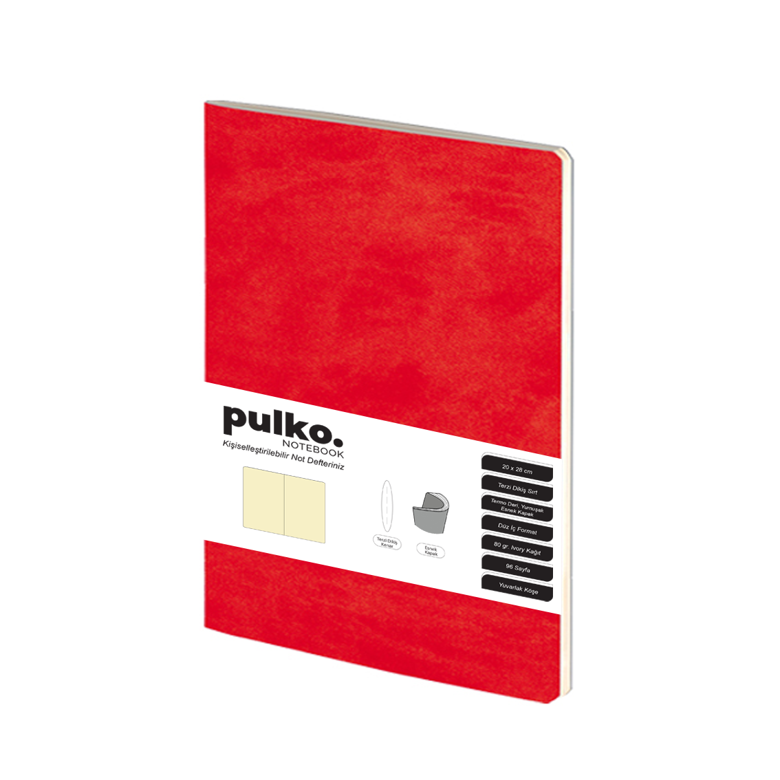 Pulko Terzi Dikiş 20 x 28 cm Çizgisiz 80 gr Ivory Defter Kırmızı