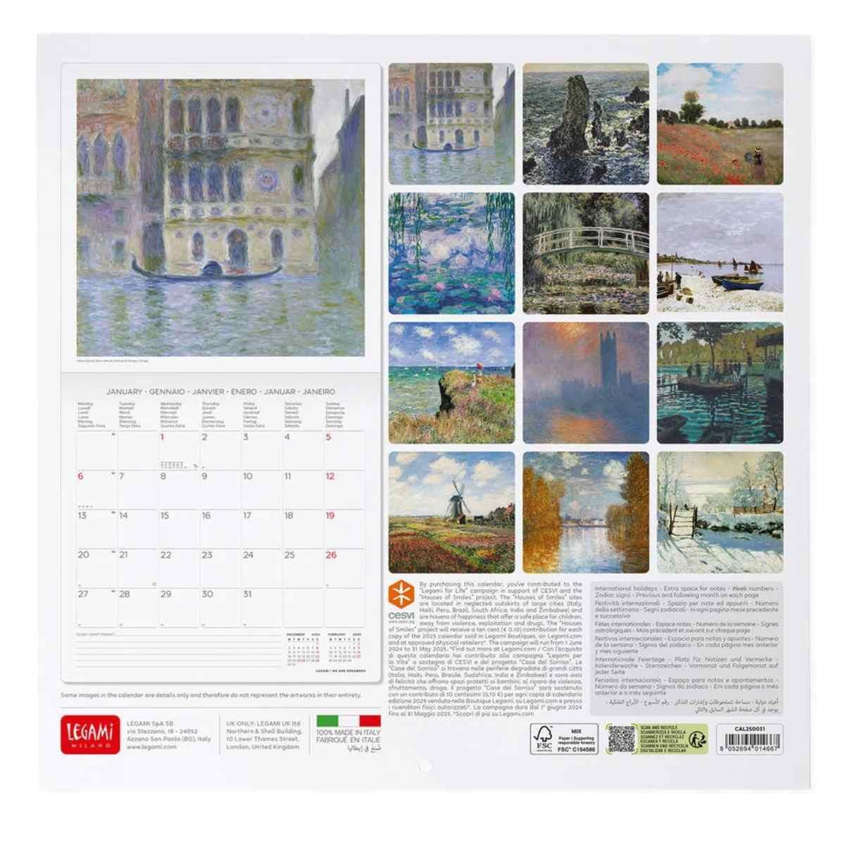 Legami 2025 Claude Monet Wall Calendar 30 x 29 cm Duvar Takvimi
