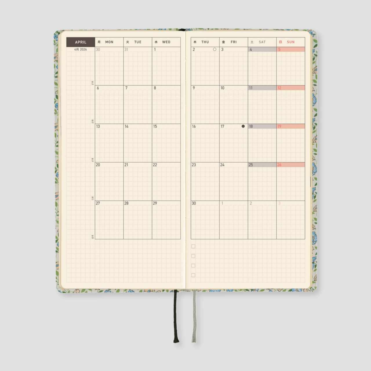 Hobonichi Techo Weeks - English - Liberty Fabrics: Sasha Kiora - 2026 Jan Start