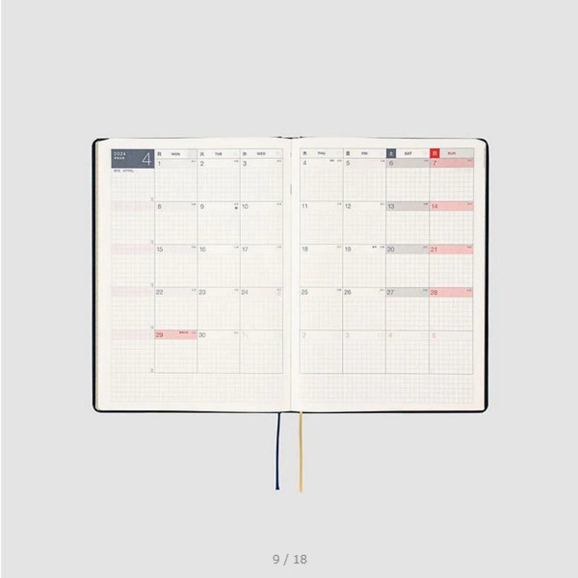 Hobonichi Techo 2024 Slash (Black) HON / A5 Size / Daily / Jan start / Mon start - Japanese Edition