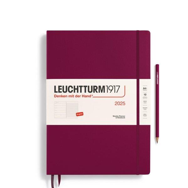 Leuchtturm1917 2025 Haftalık Planlayıcı ve Not Defteri, Master (A4+), 144 Sayfa, İngilizce, Çizgili, Port Red  370731