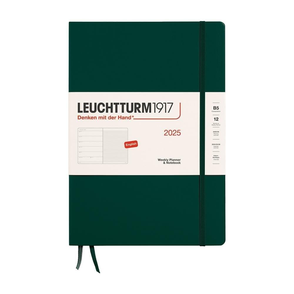Leuchtturm1917 2025 Haftalık Planlayıcı ve Not Defteri, Tablet Boy (B5), 144 Sayfa, İngilizce, Çizgili, Forest Green 370642