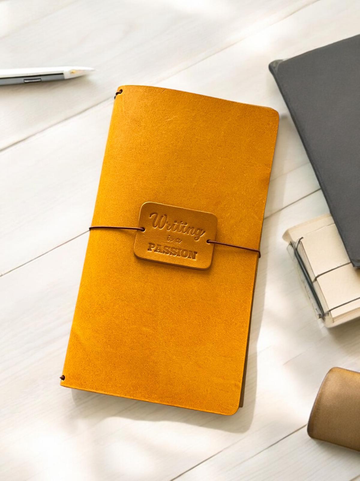 Aegean  Leather Regular Size Deri Defter Kılıfı Sarı