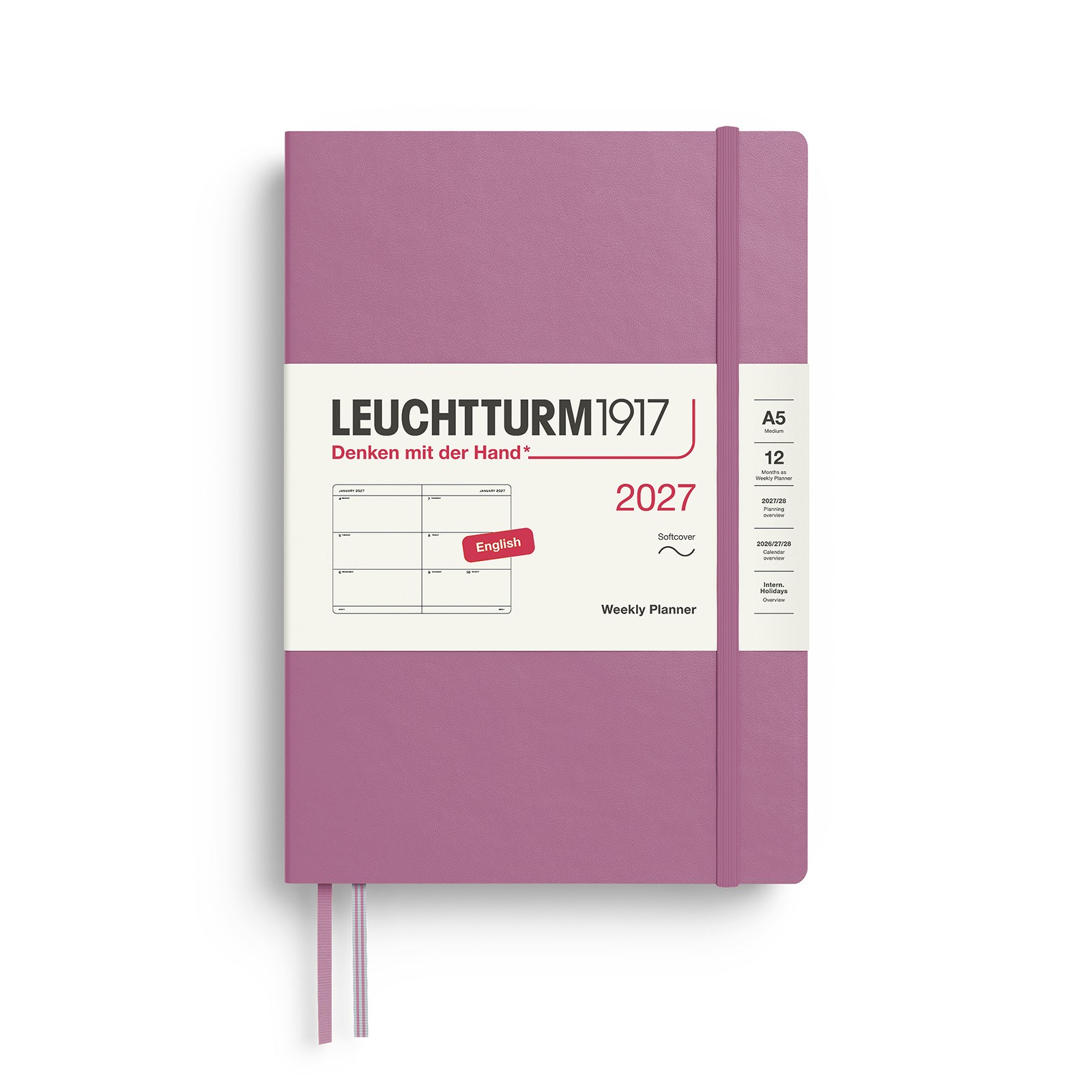 Leuchtturm1917 Planner 2027 - 12M Haftalık Planner Medium A5 2027 Yumuşak Kapaklı İngilizce Dusty Rose 400294