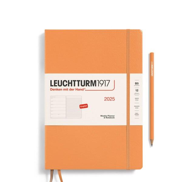 Leuchtturm1917 2025 Haftalık Planlayıcı ve Not Defteri, Tablet Boy (B5), 144 Sayfa, İngilizce, Çizgili, Apricot 370641