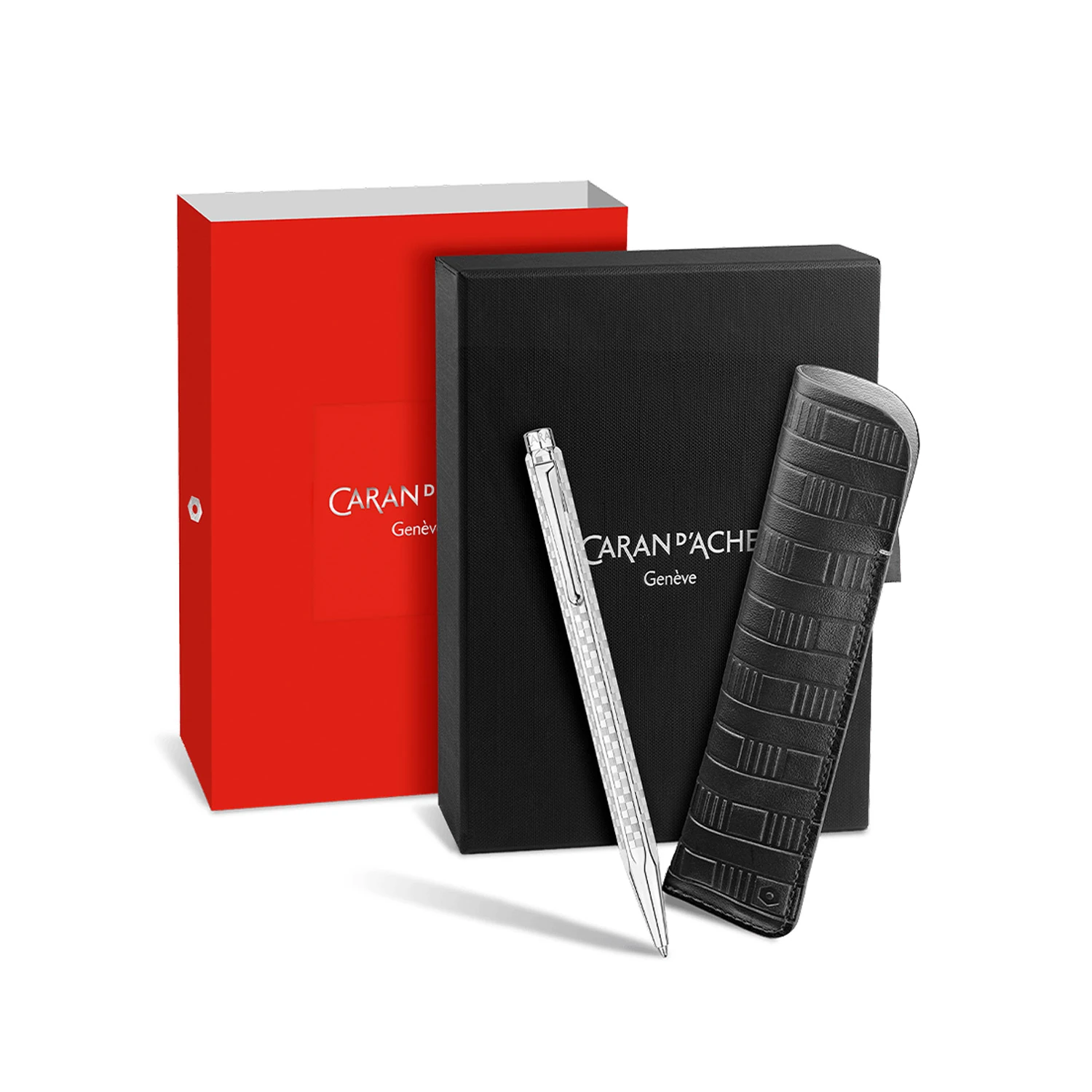 CARAN d'ACHE Ecridor Set Tükenmez Kalem/Kılıf Damier Platinum 8902-566