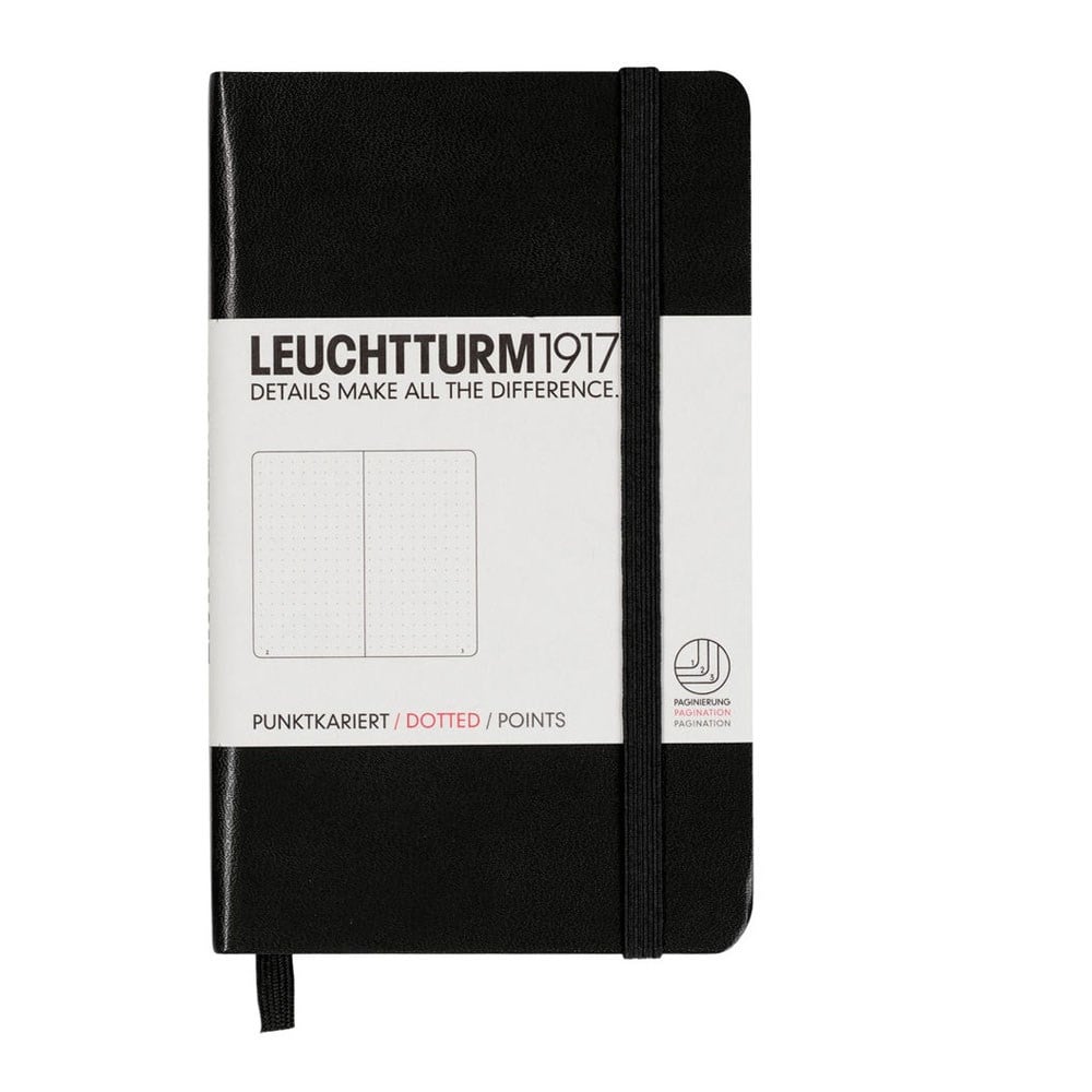 Leuchtturm1917 Not Defteri Cep Boy (A6), Sert Kapak, 187 Numaralandırılmış Sayfa, Noktalı, Black 333915