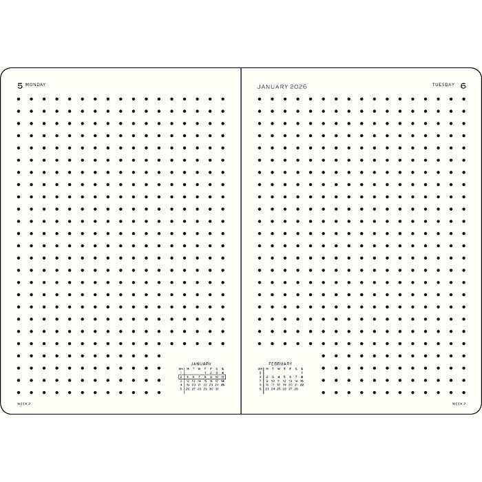 Leuchtturm1917 Orta Boy (A5) 12 Aylık Günlük Ajanda (Noktalı) 2026 Sert Kapak, İngilizce, Siyah 372780