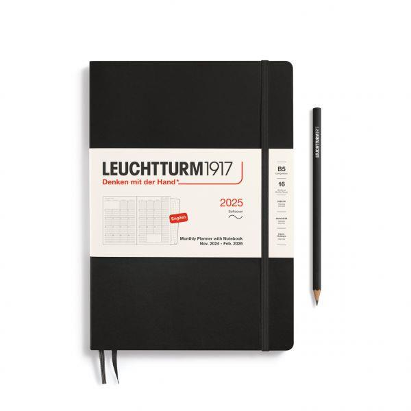 Leuchtturm1917 2025 Aylık Planlayıcı ve Not Defteri, Yumuşak Kapak, 16 Aylık, Tablet Boy (B5), İngilizce, Black 370706
