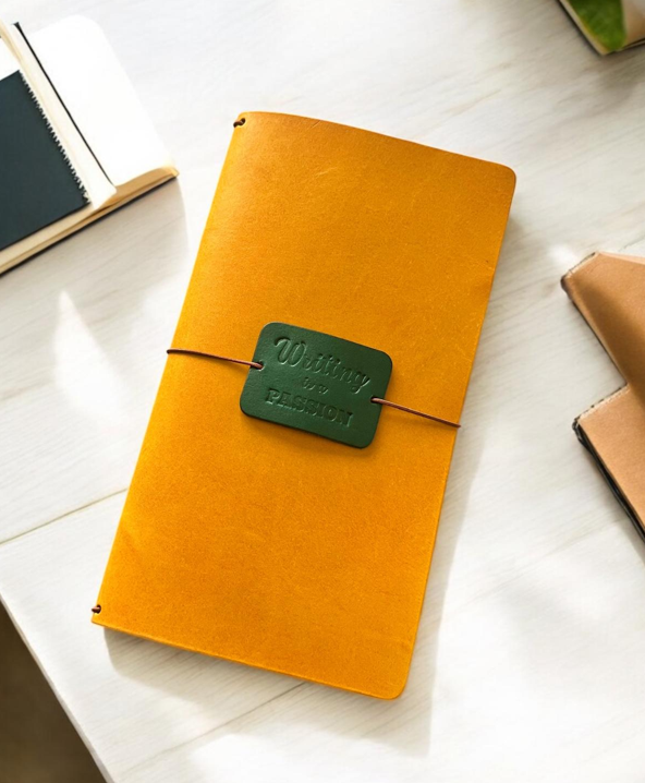 Aegean  Leather Regular Size Deri Defter Kılıfı Sarı