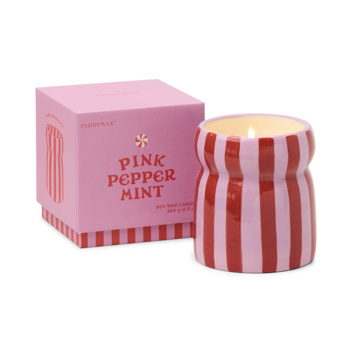 Paddywax Cabana 184g Red/Pink Striped Seramik  Mum - Pink Peppermint