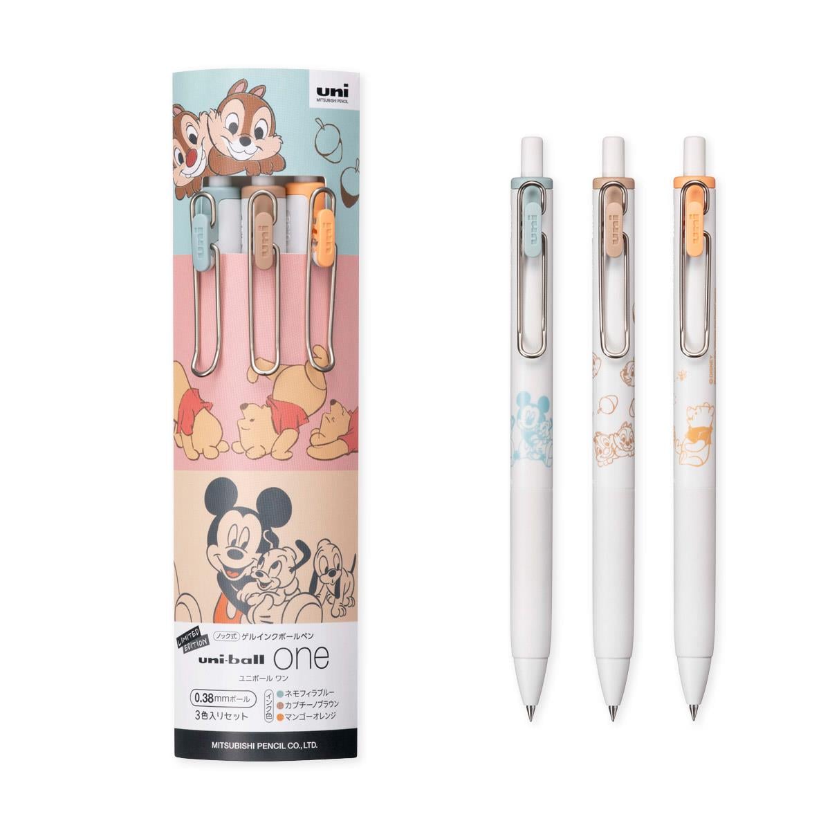 Mitsubishi Pencil Uni-Ball One 0.38 mm Limited Edition Jel Kalem Seti Mickey Mouse and Winnie the Pooh 