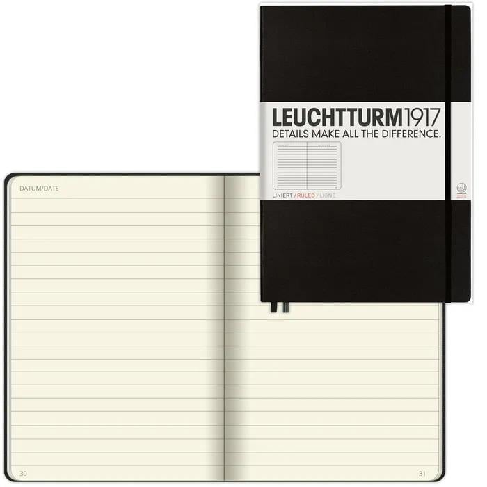 Leuchtturm1917 Master Classic (A4+), Sert Kapak, 235 numaralandırılmış Çizgili Sayfa, Black, 327150