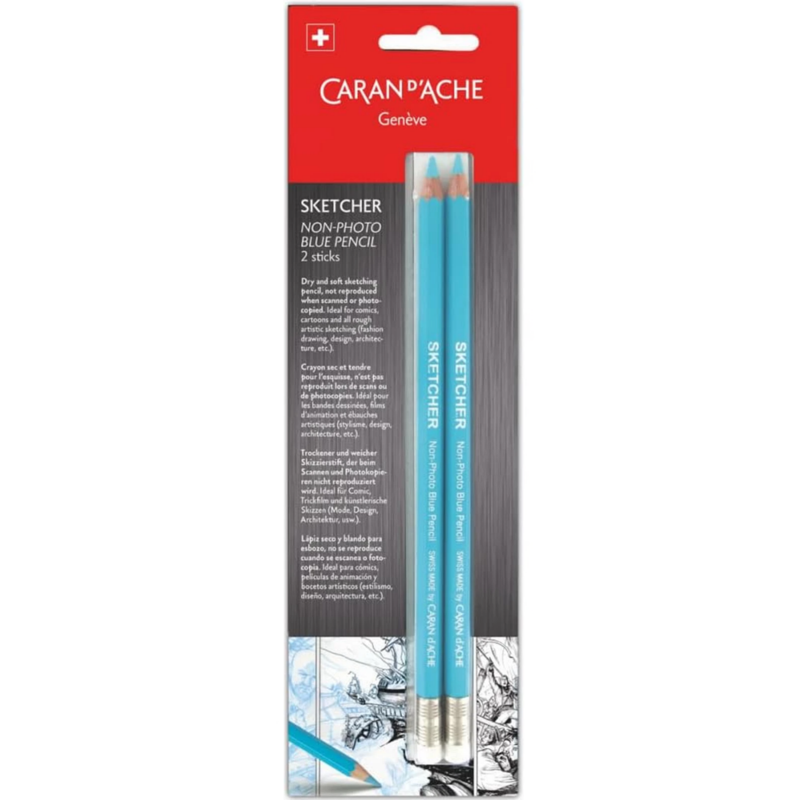 Caran d'Ache Sketcher/Non-Photo Blue Pencil – 2-Piece Blister Pack 903.302