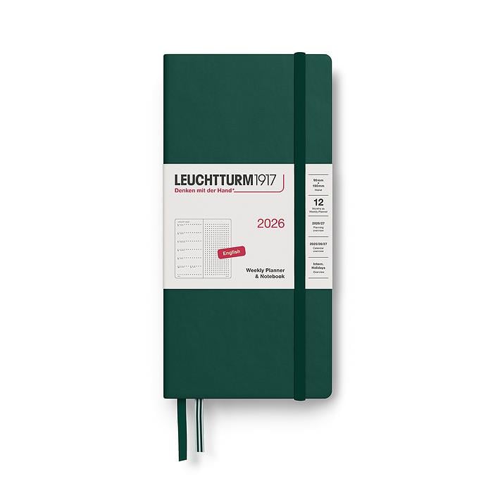 Leuchtturm 1917 Weekly Planner & Ajanda Defter Noktalı Wallet (B6+ x A6) 2026, Forest Green, English 372878
