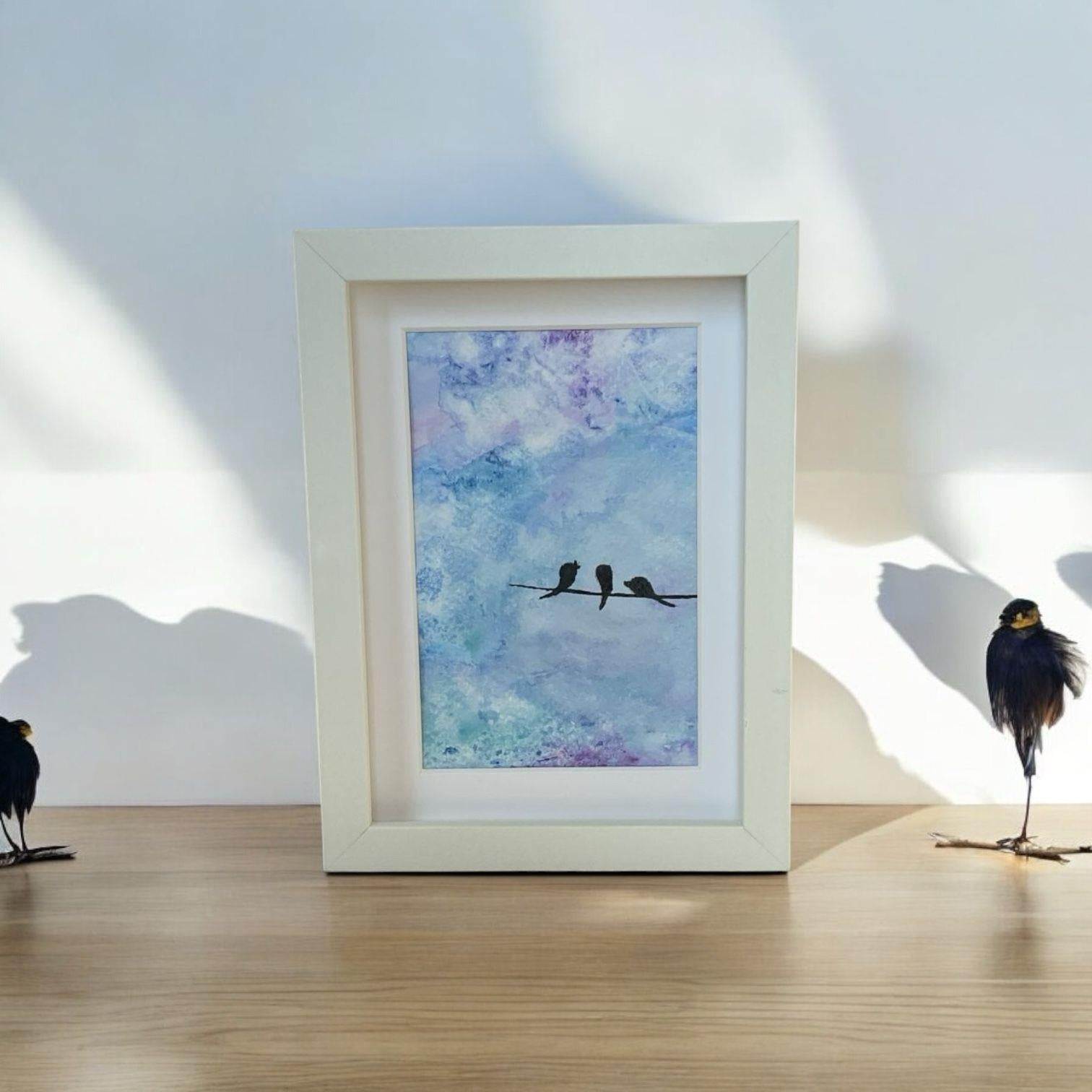 Singing Birds Suluboya El Yapımı Çerçeveli Resim