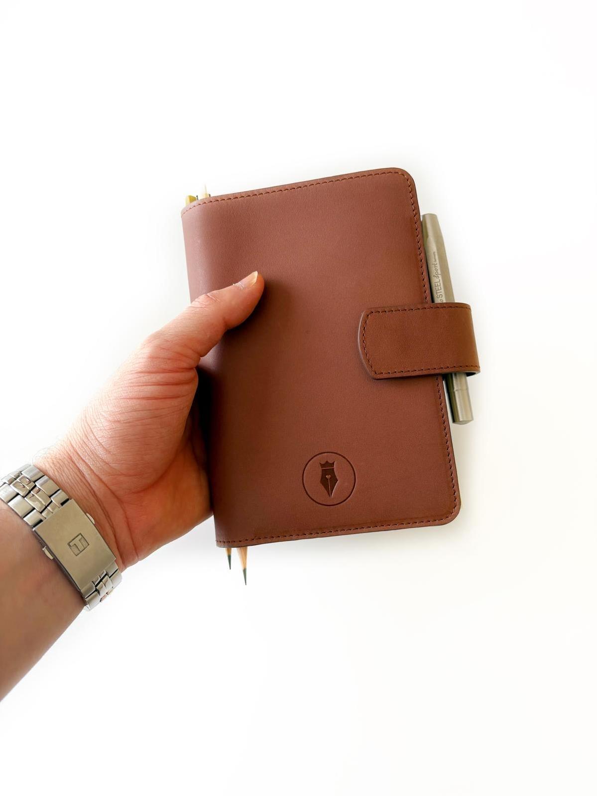 Eng Leather A6 Ebatlı Deri Defter Kılıfı ve Organizer - Toffee Brown