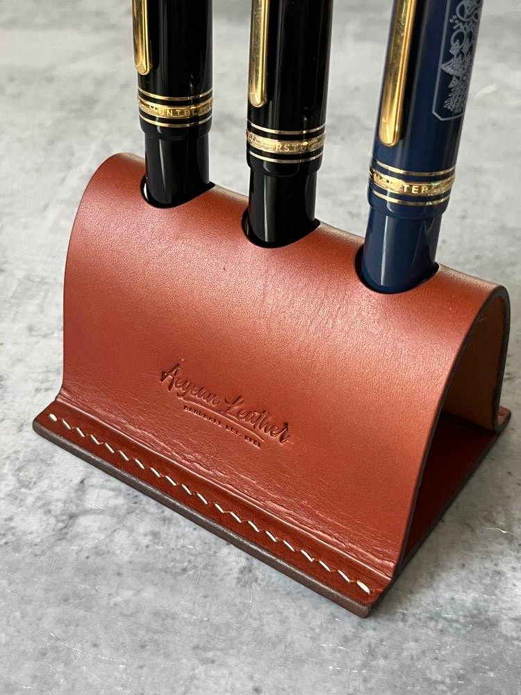 Aegan Leather Hakiki Deri 3'lü Kalem Tutucu Konyak