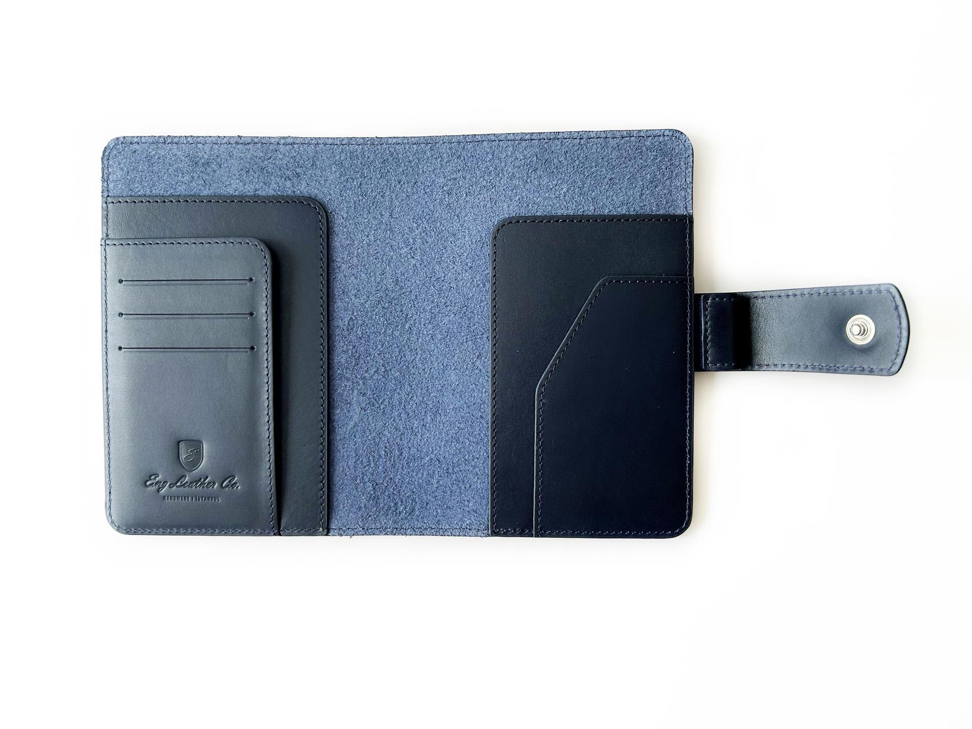 Eng Leather Navy Blue A6 Ebatlı Deri Defter Kılıfı ve Organizer