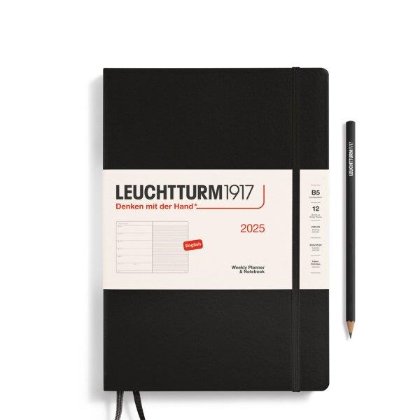 Leuchtturm1917 2025 Haftalık Planlayıcı ve Not Defteri, Tablet Boy (B5), 144 Sayfa, İngilizce, Çizgili, Black 370638